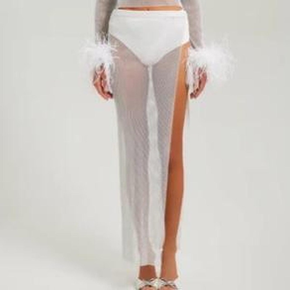 white crystal embellished mesh skirt